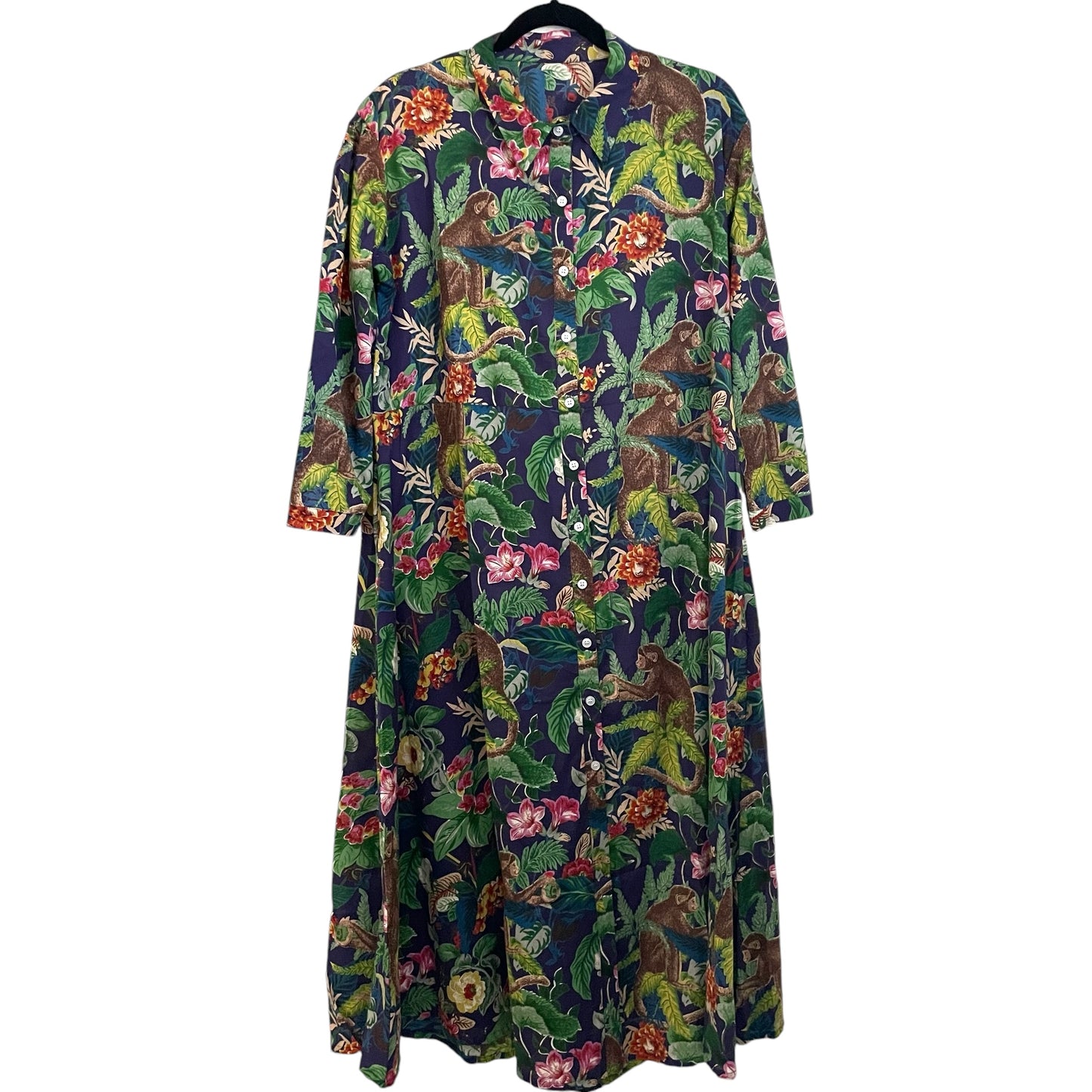 Cotton Dress - Jungle  Navy  Monkey Print - free size up to a size 16