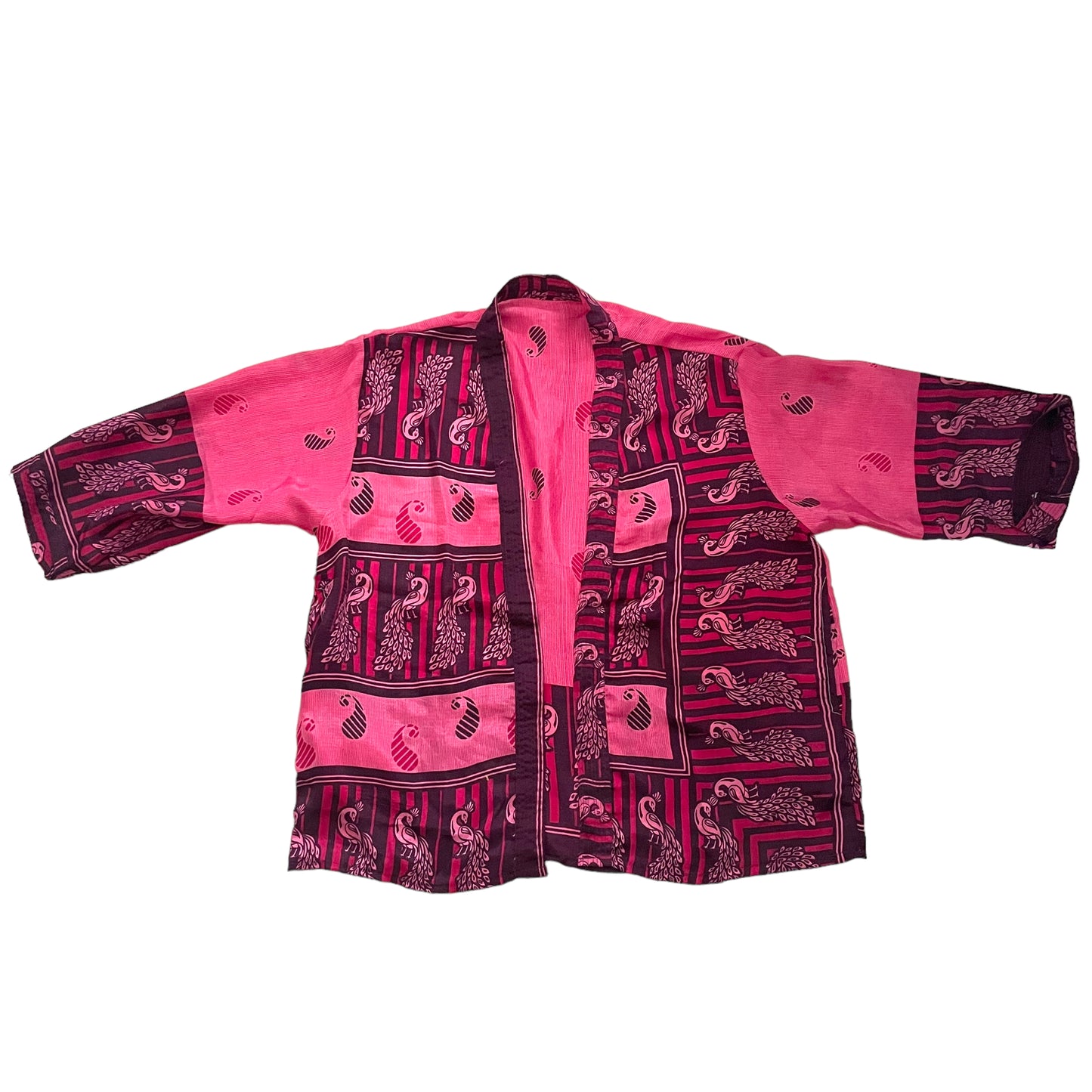 Short Recycled Silk - Kimono Pink Peacock