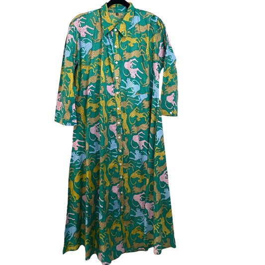 Cotton Dress - Green Leopard Print - free size up to a size 16