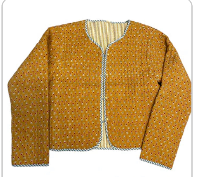 Ditsy Mustard Stripe  Cotton Jacket - Size 8-12