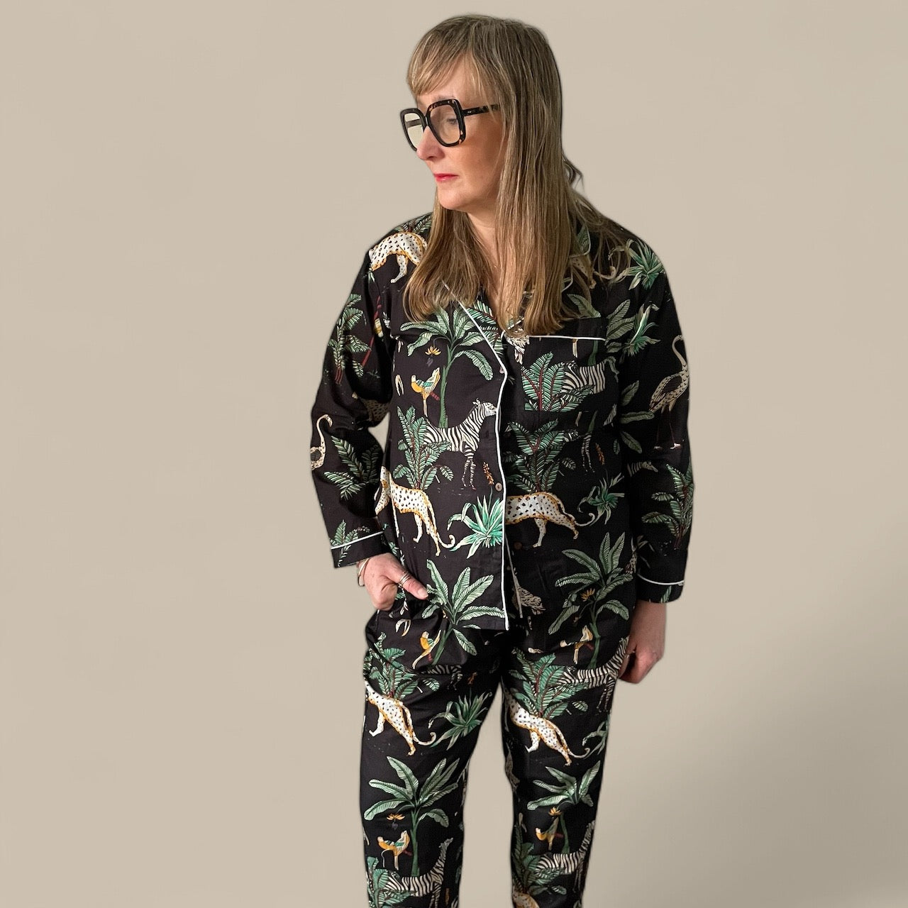 Cotton Pyjamas Jungle Black Three Piece Set