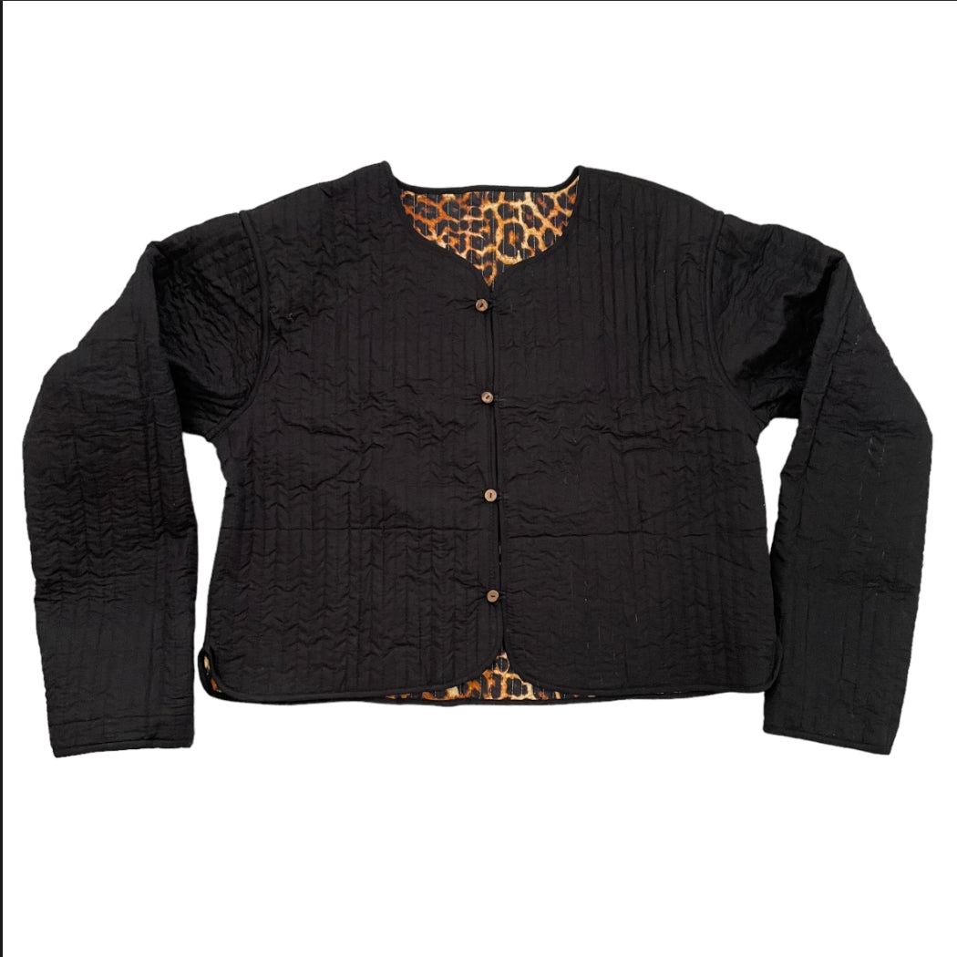 LEOPARD PRINT EDIT - Leopard Print Reversible Quilted Cotton Jacket - Fits up to a size 16