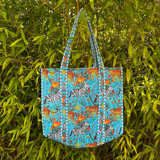 Reversible Large Tote  - Aqua Jungle (Copy)