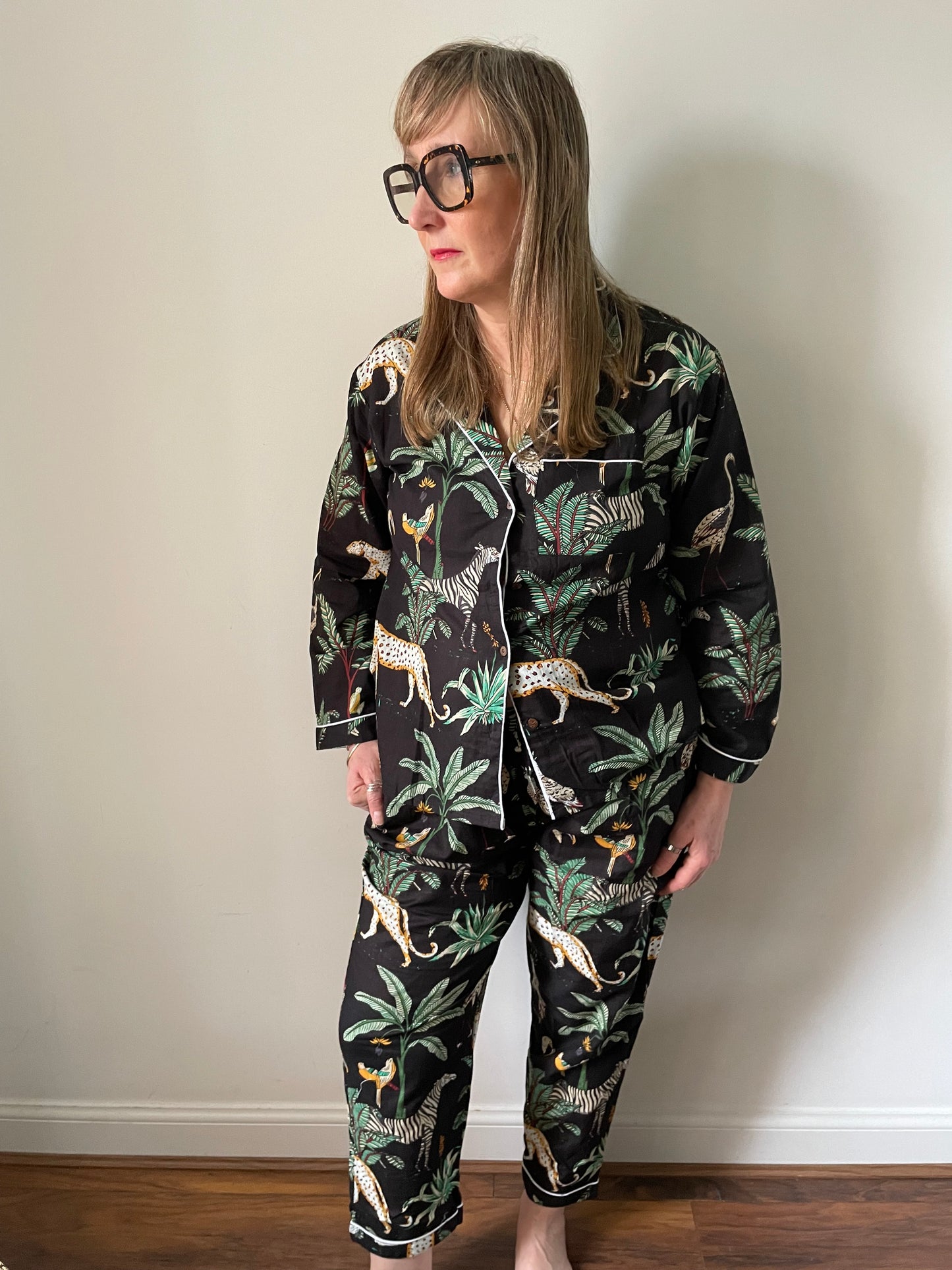 Cotton Pyjamas Jungle Black Three Piece Set