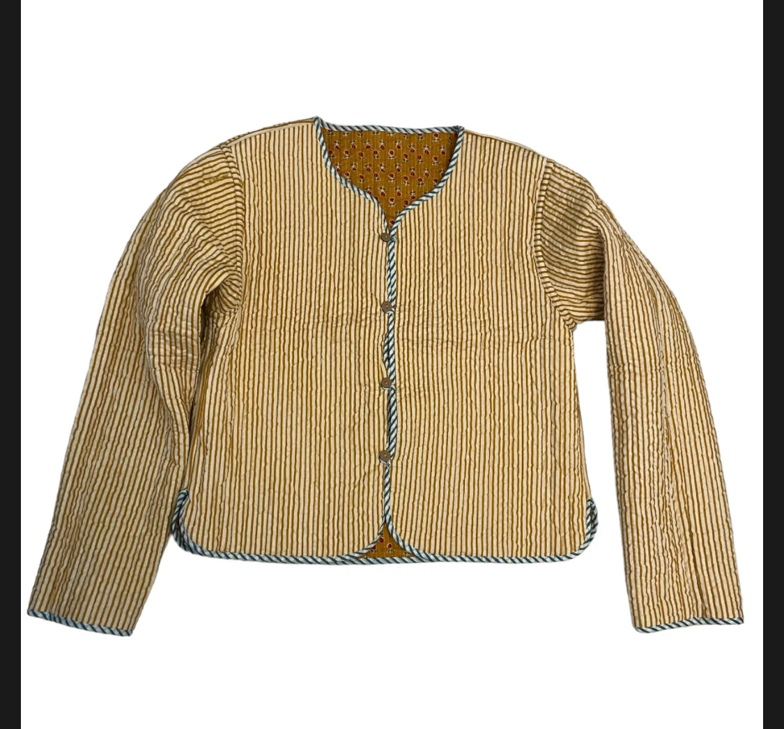 Ditsy Mustard Stripe  Cotton Jacket - Size 8-12