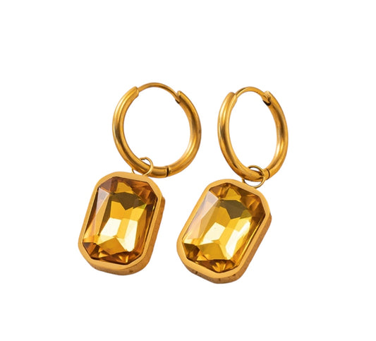 Earrings  -  Citrine Gold Glass Hoops