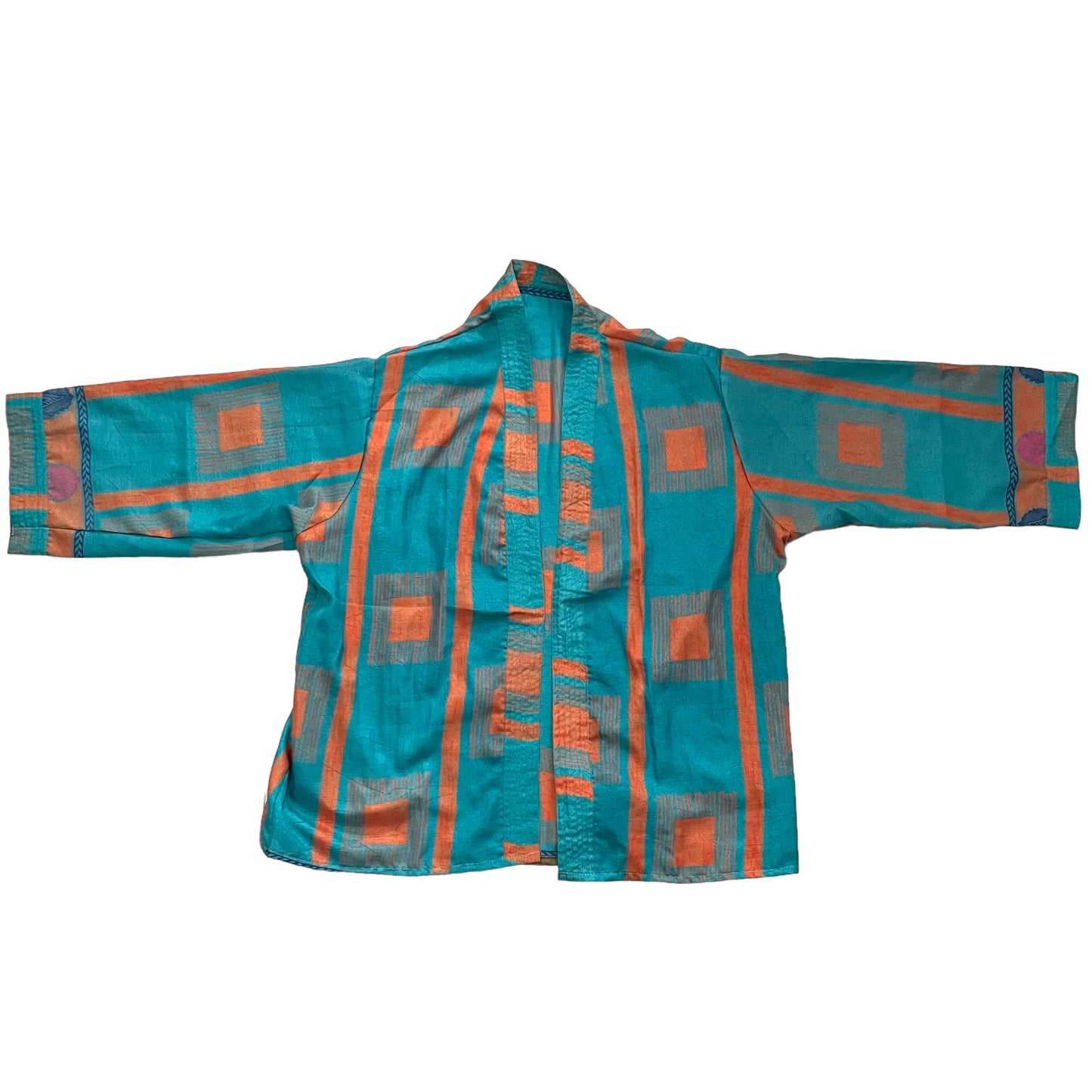 Short Recycled Silk - Kimono Teal Orange