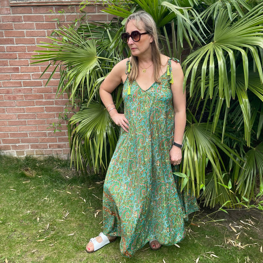 Unique Silk Dress - Free Size up to a size 18 - Green Spring