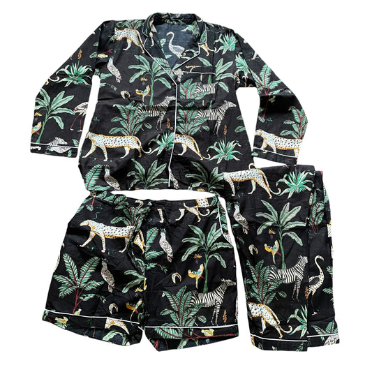 Cotton Pyjamas Jungle Black Three Piece Set