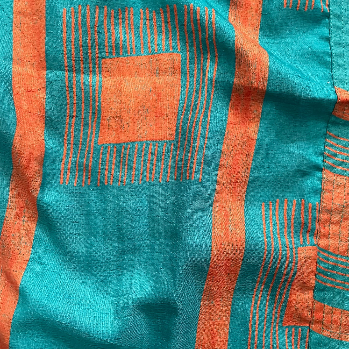 Short Recycled Silk - Kimono Teal Orange